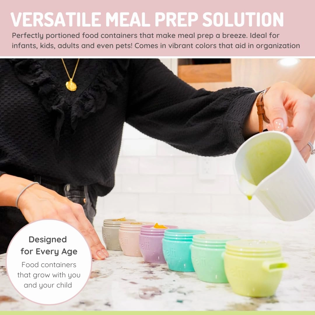melii Snap & Go Baby Food Storage Containers - 12 Pack, Multicolored 2 oz Stackable Snack Containers, Freezer Safe with Airtight Lids, Microwave Safe BPA-Free for Meal Prep, On-the-Go Snacks