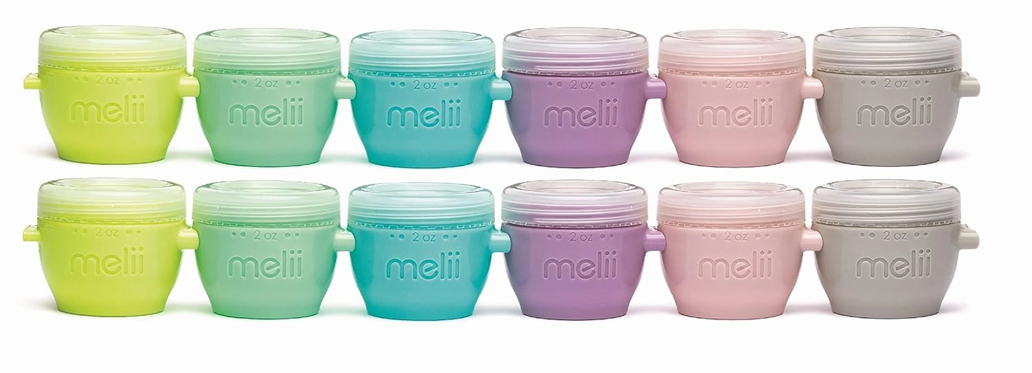 melii Snap & Go Baby Food Storage Containers - 12 Pack, Multicolored 2 oz Stackable Snack Containers, Freezer Safe with Airtight Lids, Microwave Safe BPA-Free for Meal Prep, On-the-Go Snacks