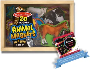 Melissa & Doug Animal Wooden 20 Magnets-in-a-Box Gift Set Bundle with 1 Theme Compatible M&D Scratch Fun Mini-Pad (00475)