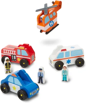 Melissa & Doug Emergency Vehicle Wooden Play Set With 4 Vehicles, 4 Play Figures