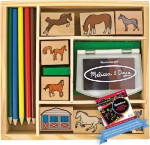 Melissa & Doug Horse Stable: Wooden Stamp Set undle with 1 Theme Compatible M&D Scratch Art Mini-Pad [24105]