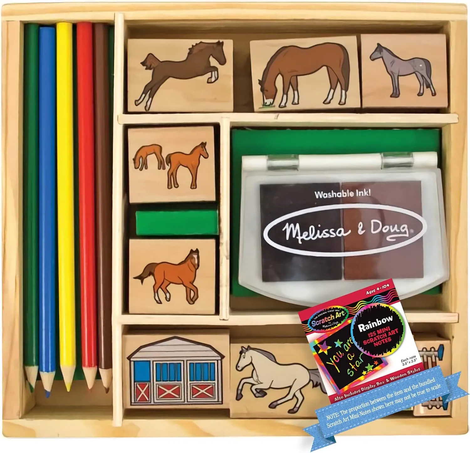 Melissa & Doug Horse Stable: Wooden Stamp Set undle with 1 Theme Compatible M&D Scratch Art Mini-Pad [24105]