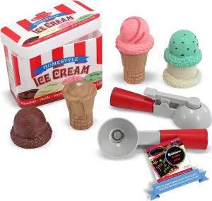 Melissa & Doug Ice Cream Scoop Set: Play Food Set Bundle with 1 Theme Compatible M&D Scratch Fun Mini-Pad (04087)