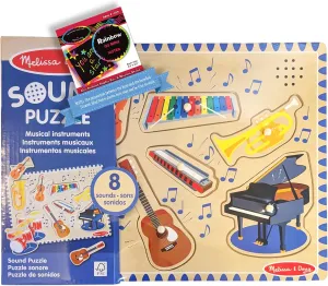 Melissa & Doug Musical Instruments Theme Sound Puzzle & 1 Scratch Art Mini-Pad Bundle (00732)