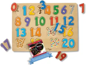 Melissa & Doug Numbers: 21-Piece See & Hear Sound Puzzle Bundle with 1 Theme Compatible M&D Scratch Fun Mini-Pad (00339), Small