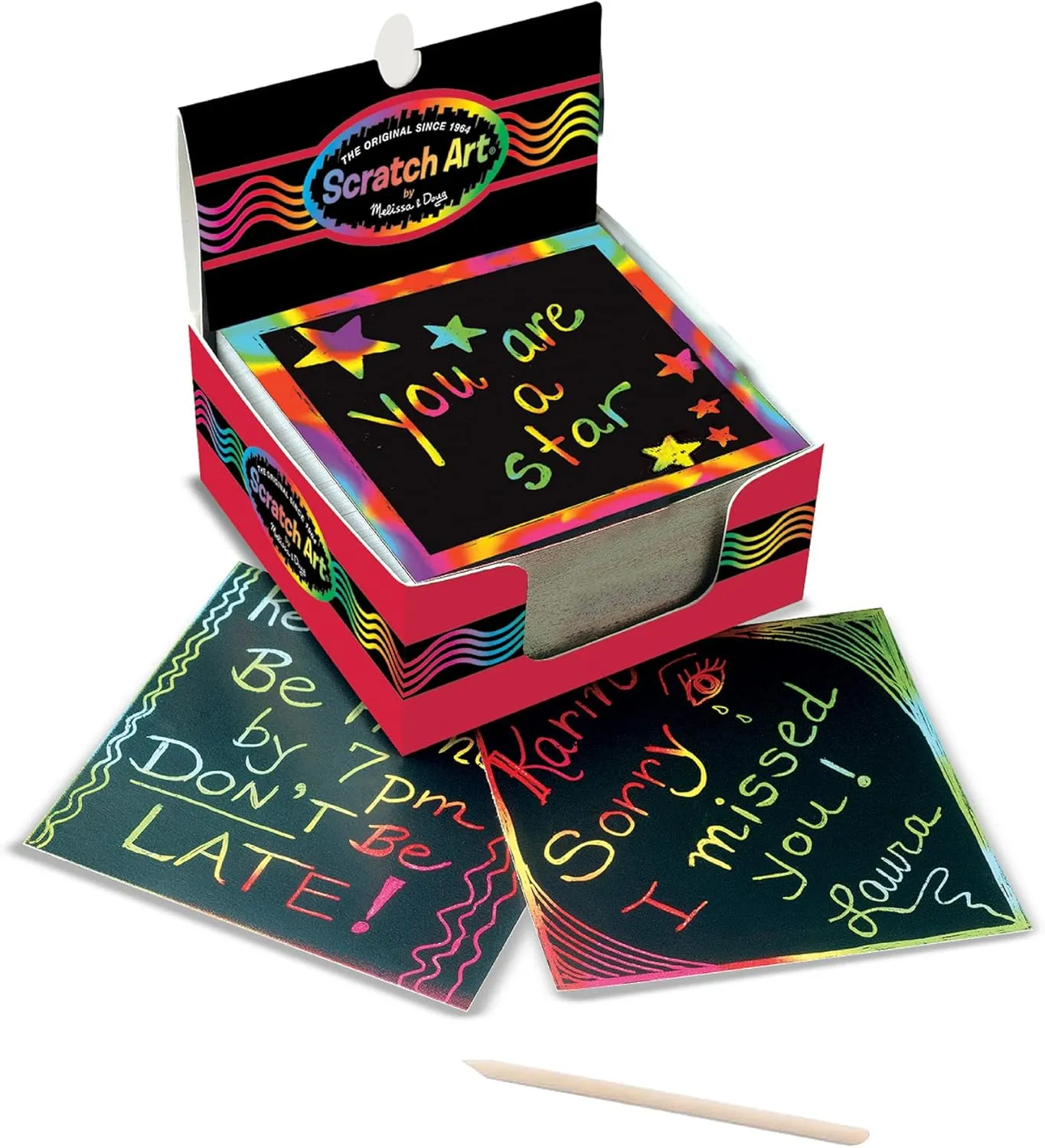 Melissa & Doug Scratch Art Rainbow Mini Notes (125) With Wooden Stylus - FSC Certified