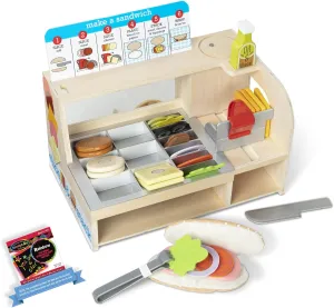 Melissa & Doug Slice & Stack S a n d w i c h Counter: Wooden Play Food Set Bundle with 1 Theme Compatible M&D Scratch Fun Mini-Pad (31650)
