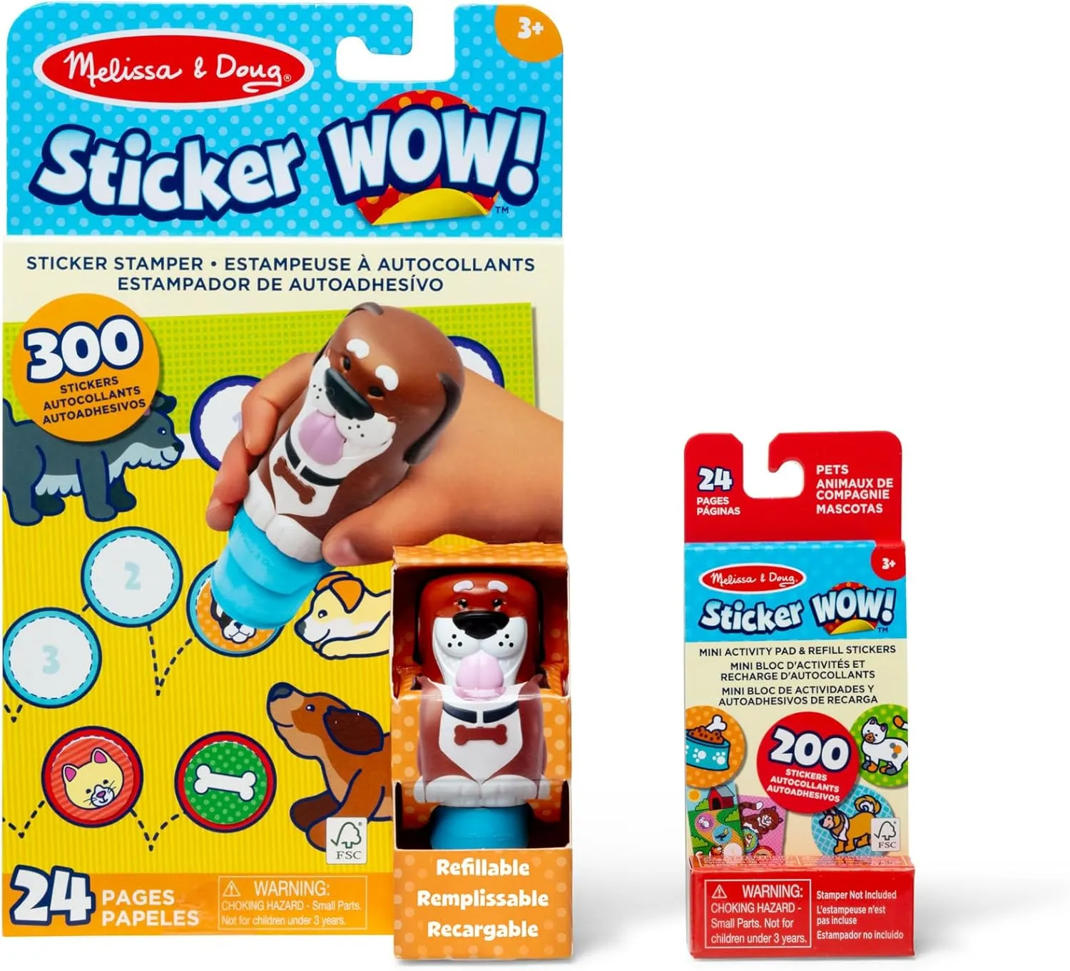 Melissa & Doug Sticker Wow!™ Dog Bundle: 24-Page Activity Pad, Sticker Stamper, 500 Stickers, Arts and Crafts Fidget Toy Collectible Character