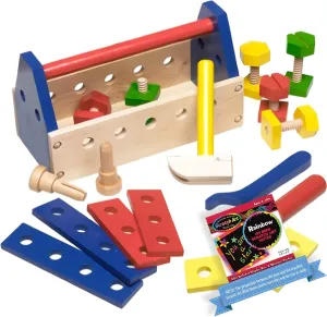 Melissa & Doug Take-Along Tool Kit Wooden Toy Set & 1 Scratch Art Mini-Pad Bundle (00494)