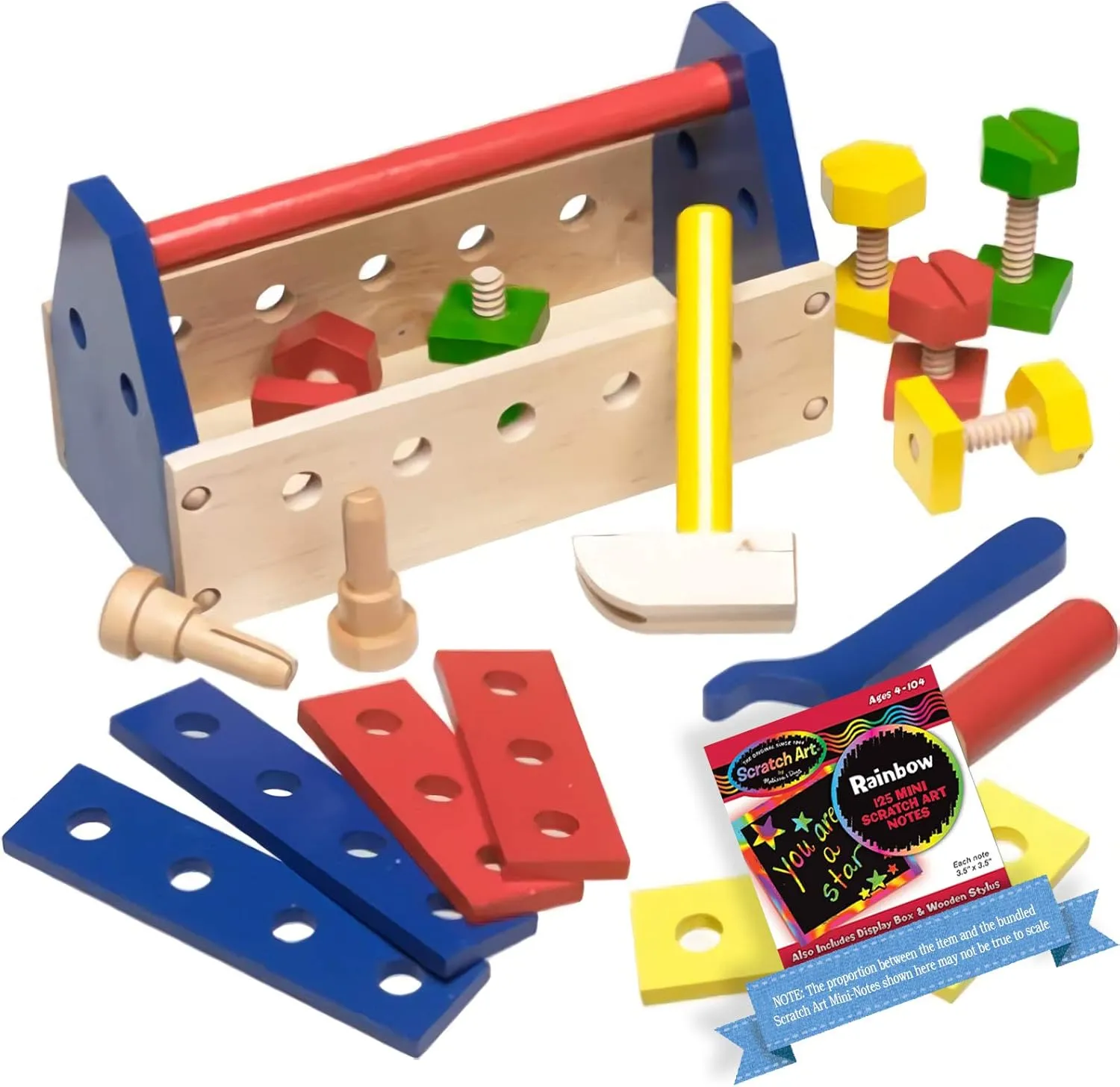Melissa & Doug Take-Along Tool Kit Wooden Toy Set & 1 Scratch Art Mini-Pad Bundle (00494)