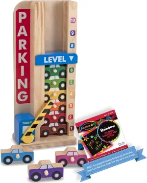 Melissa & Doug Wooden Stack & Count Parking Garage Classic Toy   Free Scratch Art Mini-Pad Bundle [51828]