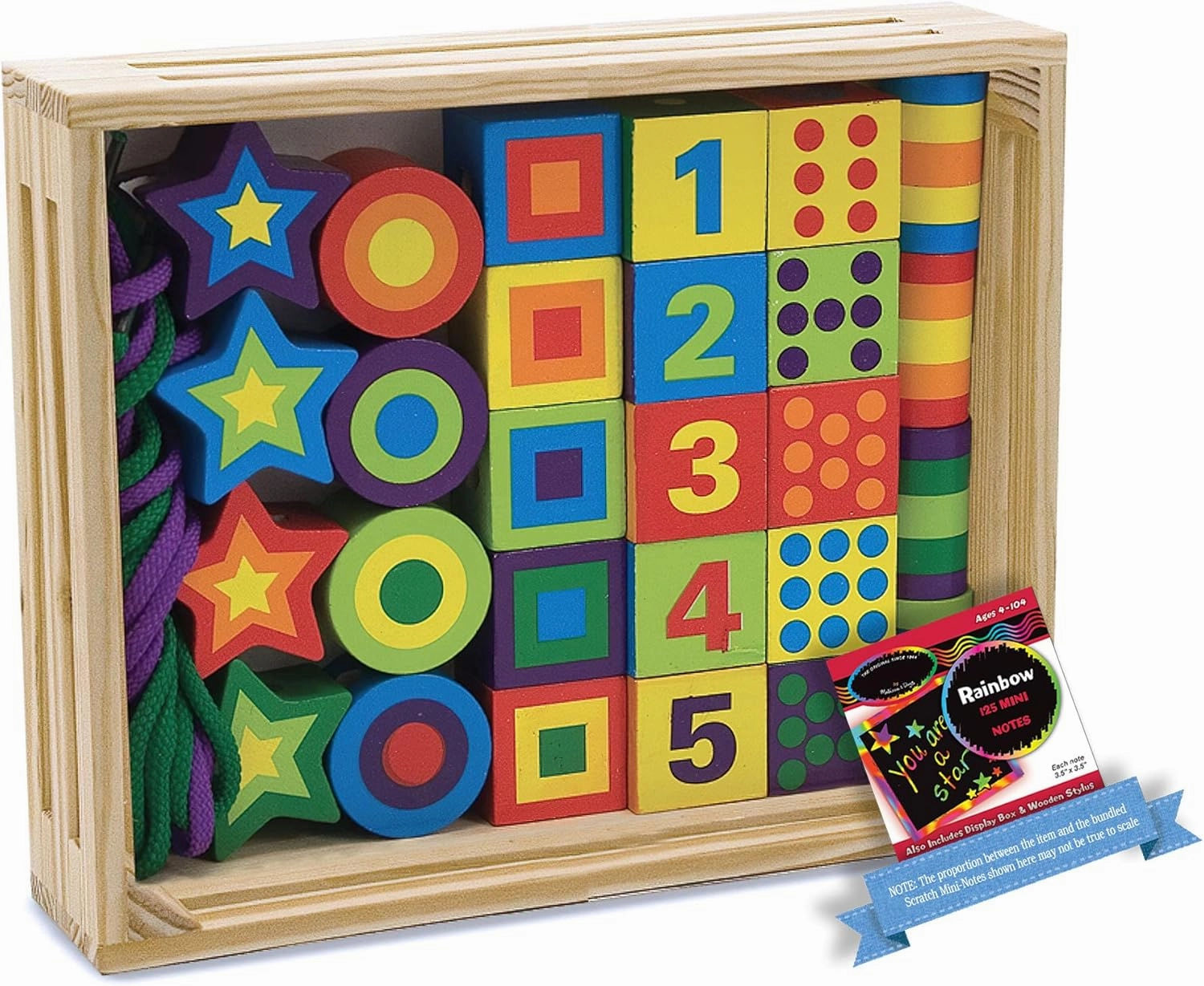 Melissa & Doug﻿ Lacing B e a d s in a Box: Wooden Bead Set Bundle with 1 Theme Compatible M&D Scratch Fun Mini-Pad (03775)