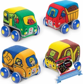 Melissa & Doug﻿ Pull-Back Construction Vehicles: K's K i d s Series Learning Toy Set Bundle with 1 Theme Compatible M&D Scratch Fun Mini-Pad (09221)
