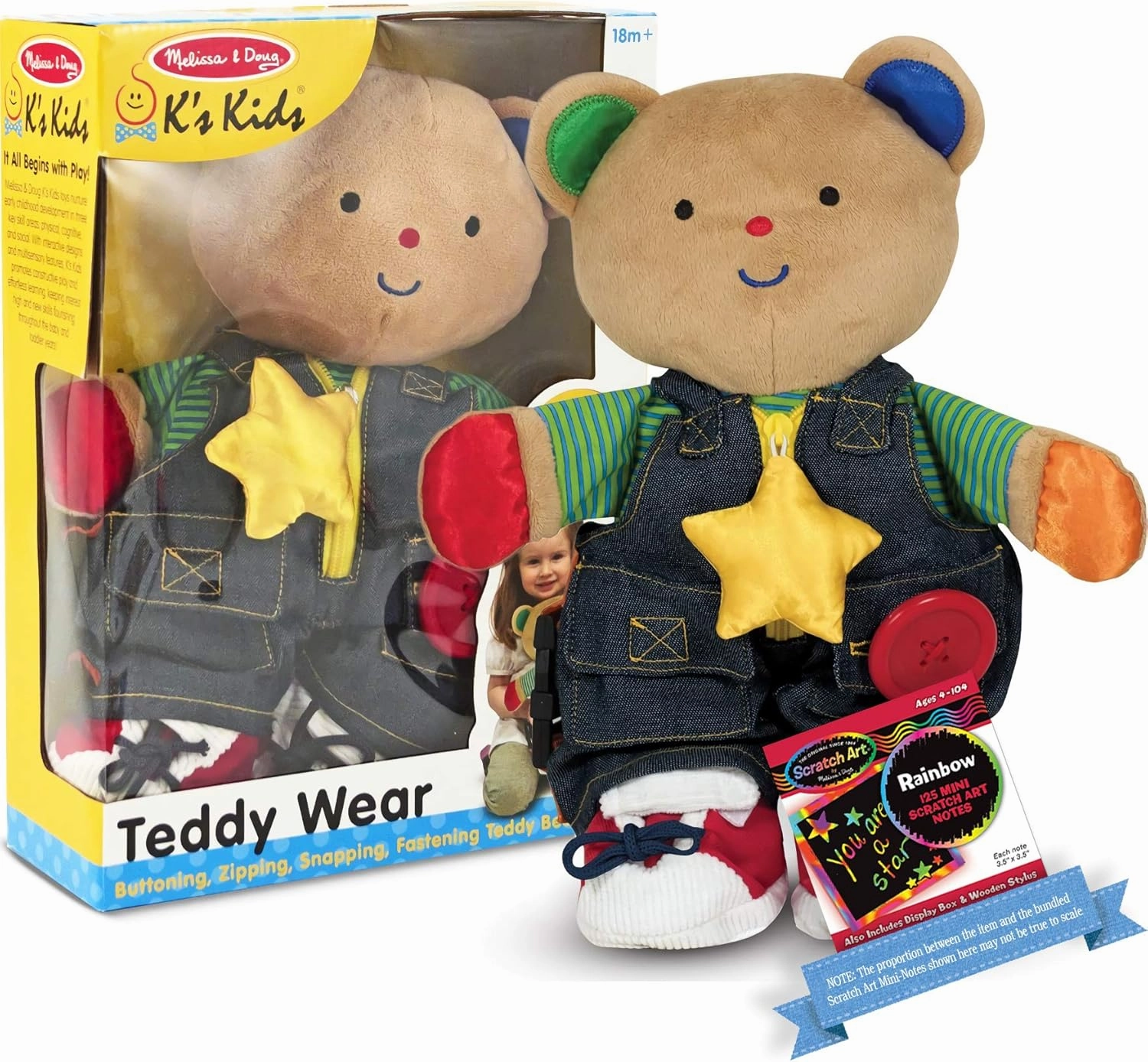 Melissa & Doug﻿ Teddy Wear: K's Kids Series Plush Bundle with 1 Theme Compatible M&D Scratch Art Mini-Pad (09169)