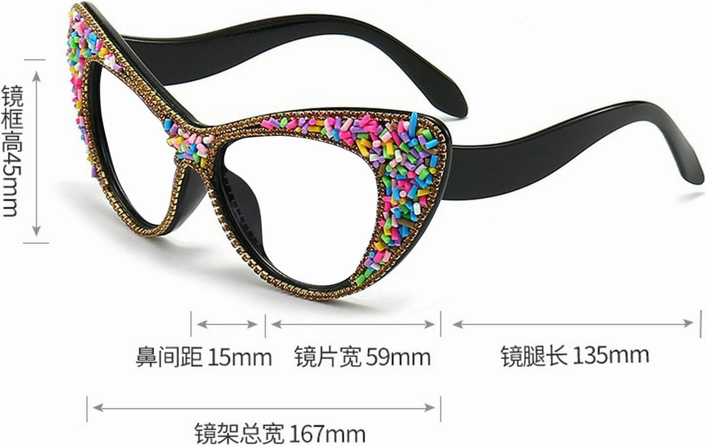 Melrose Diamond Jewelry Farsightedness Glasses Women's Unique Cat Eye Diamond Punk Reading Glasses