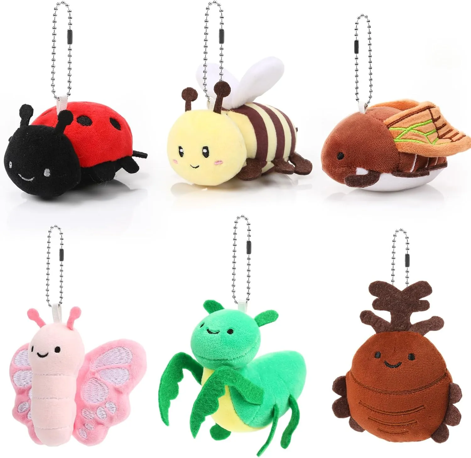 Meooeck 6 Pcs Cute Insect Plush Toys 4 Inch Small Ladybug Bee Moth Butterfly Mantis Beetle Stuffed Keychains Soft Cuddly Insect Plushies for Birthday Party Supplies Classroom Prizes Animal Collections