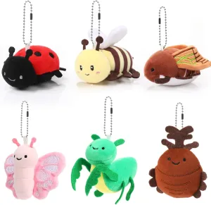 Meooeck 6 Pcs Cute Insect Plush Toys 4 Inch Small Ladybug Bee Moth Butterfly Mantis Beetle Stuffed Keychains Soft Cuddly Insect Plushies for Birthday Party Supplies Classroom Prizes Animal Collections