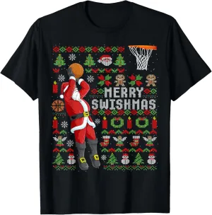 Merry Swishmas Ugly Christmas Basketball Christmas T-Shirt