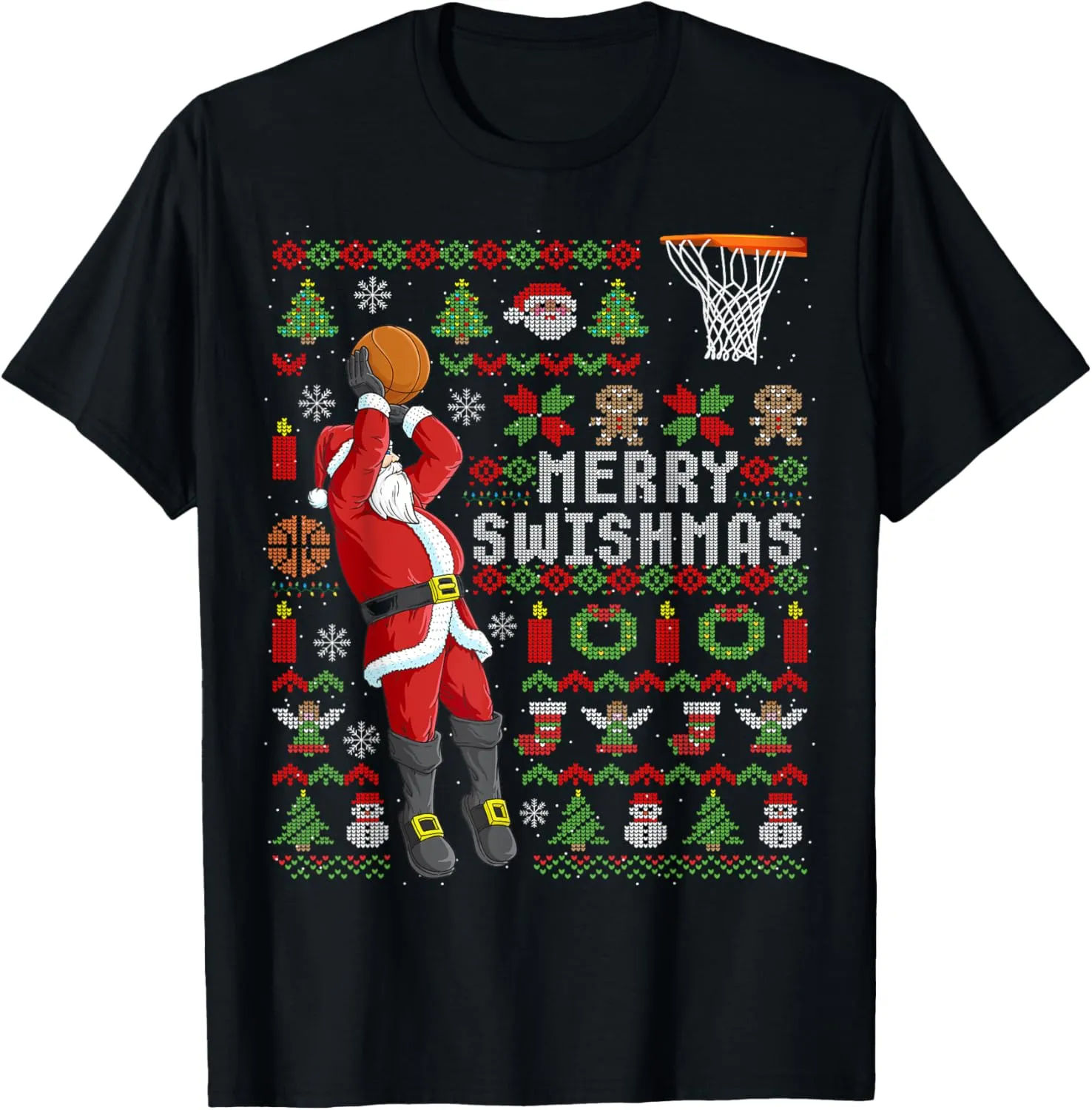 Merry Swishmas Ugly Christmas Basketball Christmas T-Shirt