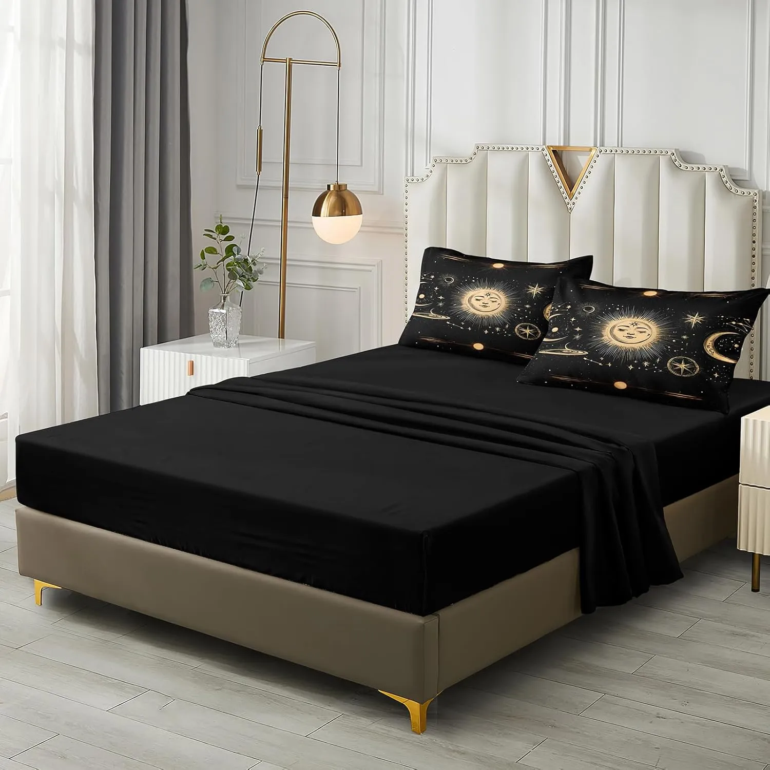 Merryword Sun and Moon Comforter Set King Size 8 Pcs Bed in A Bag Universe Galaxy Bedding Comforter Set Bohemian Gothic Comforter Set