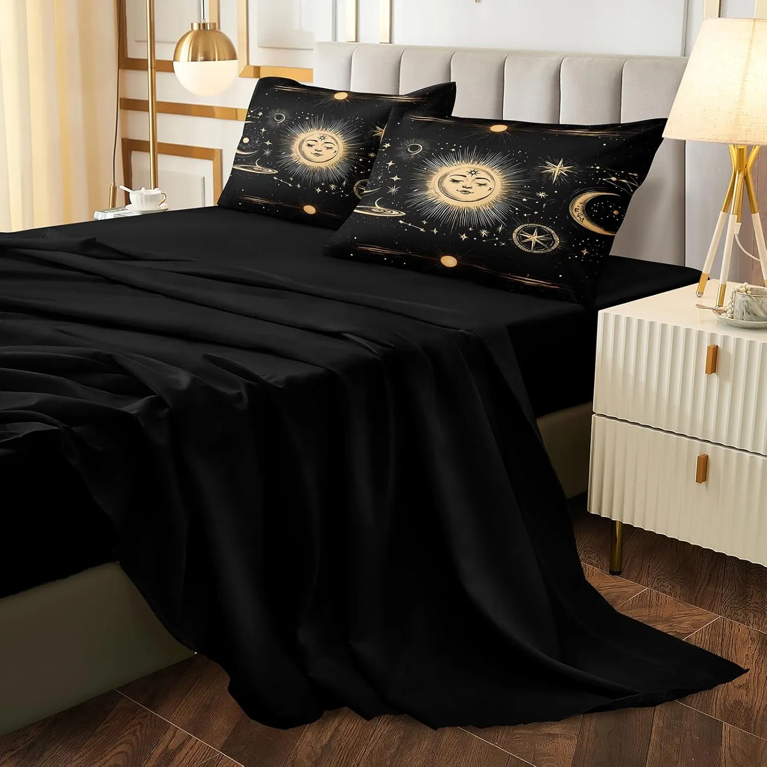 Merryword Sun and Moon Comforter Set King Size 8 Pcs Bed in A Bag Universe Galaxy Bedding Comforter Set Bohemian Gothic Comforter Set