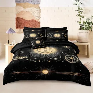 Merryword Sun and Moon Comforter Set King Size 8 Pcs Bed in A Bag Universe Galaxy Bedding Comforter Set Bohemian Gothic Comforter Set