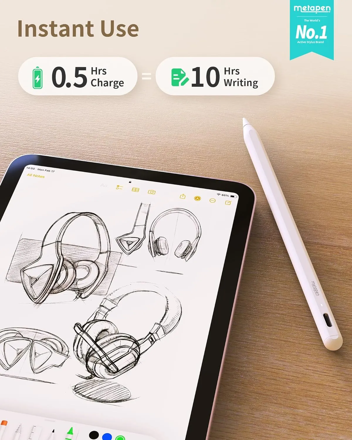 Metapen Pencil A8 for Apple iPad 2018-2025, (2X Faster Charge), Tilt Sensitivity, Pixel Precision, Stylus Pen for iPad 11/10/9/8/7/6th Gen, Pro 12.9/11/13-inch M4, Air 3/4/5/M2/M3, Mini 5/6th, White