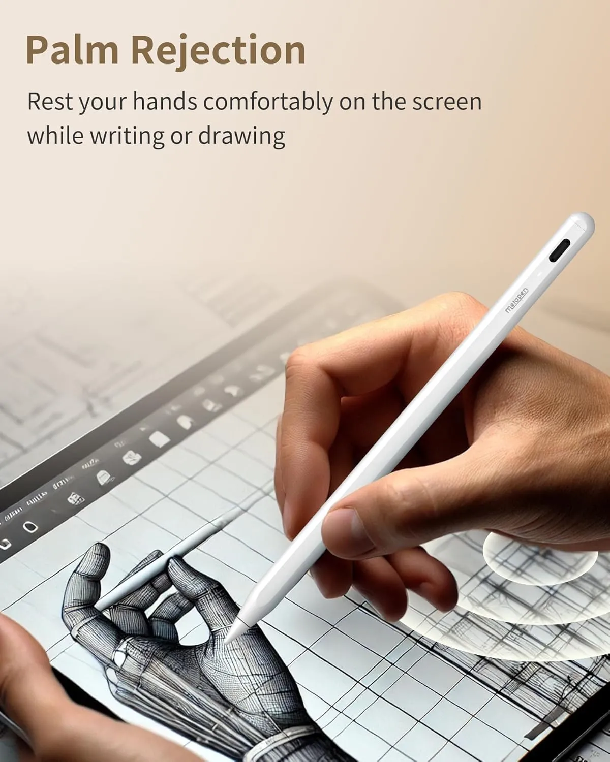 Metapen Pencil A8 for Apple iPad 2018-2025, (2X Faster Charge), Tilt Sensitivity, Pixel Precision, Stylus Pen for iPad 11/10/9/8/7/6th Gen, Pro 12.9/11/13-inch M4, Air 3/4/5/M2/M3, Mini 5/6th, White