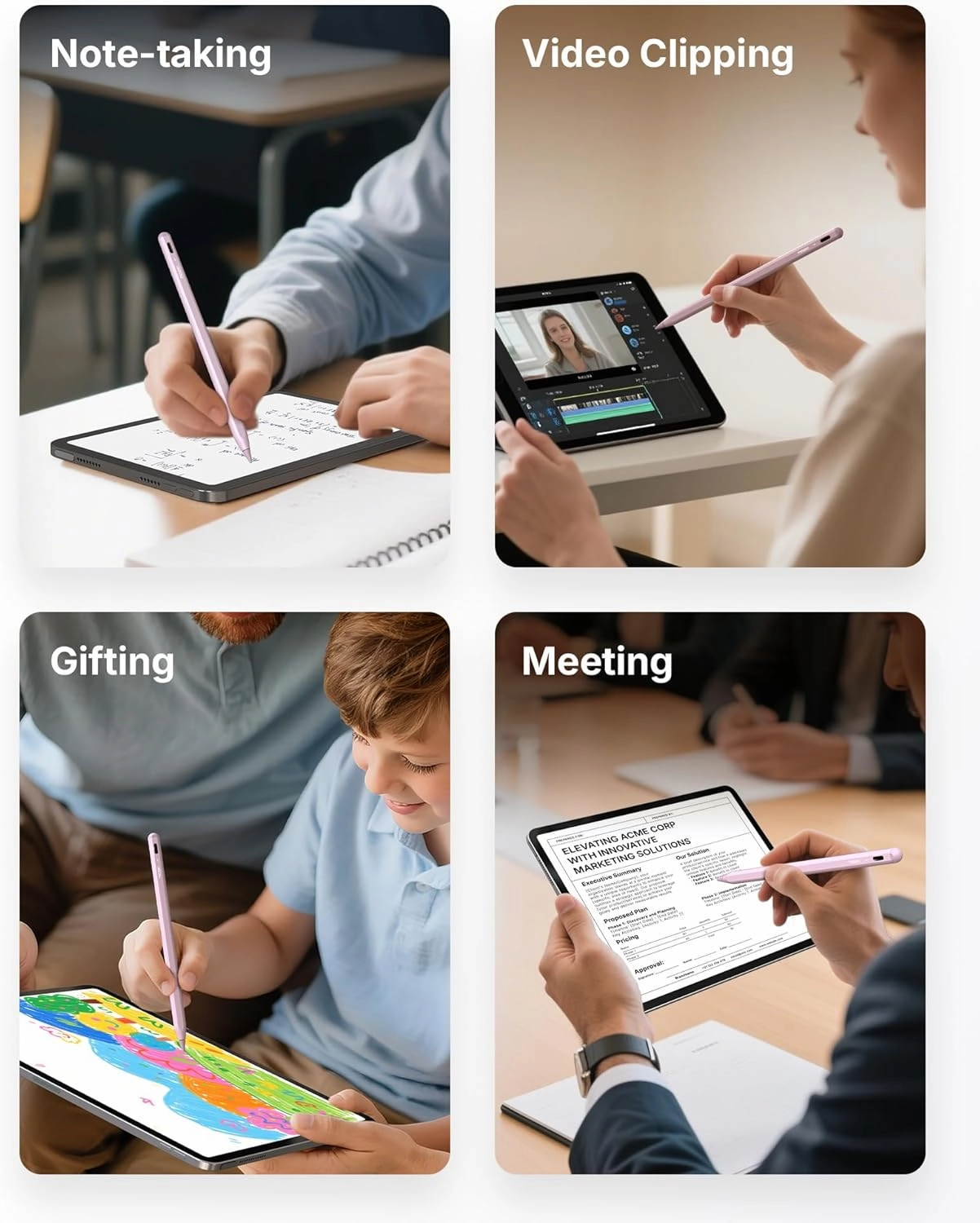 Metapen Pencil A8 for Apple iPad 2018-2025, (2X Faster Charge), Tilt Sensitivity, Pixel Precision, Stylus Pen for iPad 11/10/9/8/7/6th Gen, Pro 12.9/11/13-inch M4, Air 3/4/5/M2/M3, Mini 5/6th, Pink