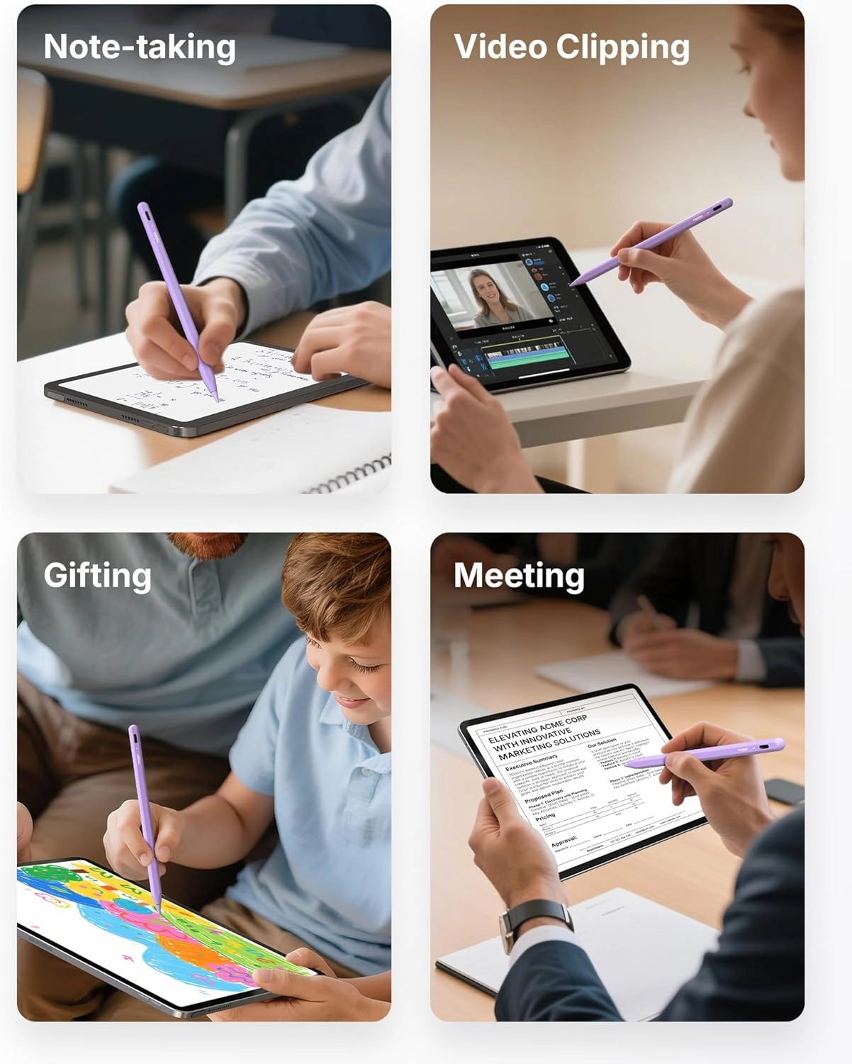 Metapen Pencil A8 for Apple iPad 2018-2025, (2X Faster Charge), Tilt Sensitivity, Pixel Precision, Stylus Pen for iPad 11/10/9/8/7/6th Gen, Pro 12.9/11/13-inch M4, Air 3/4/5/M2/M3, Mini 5/6th, Purple