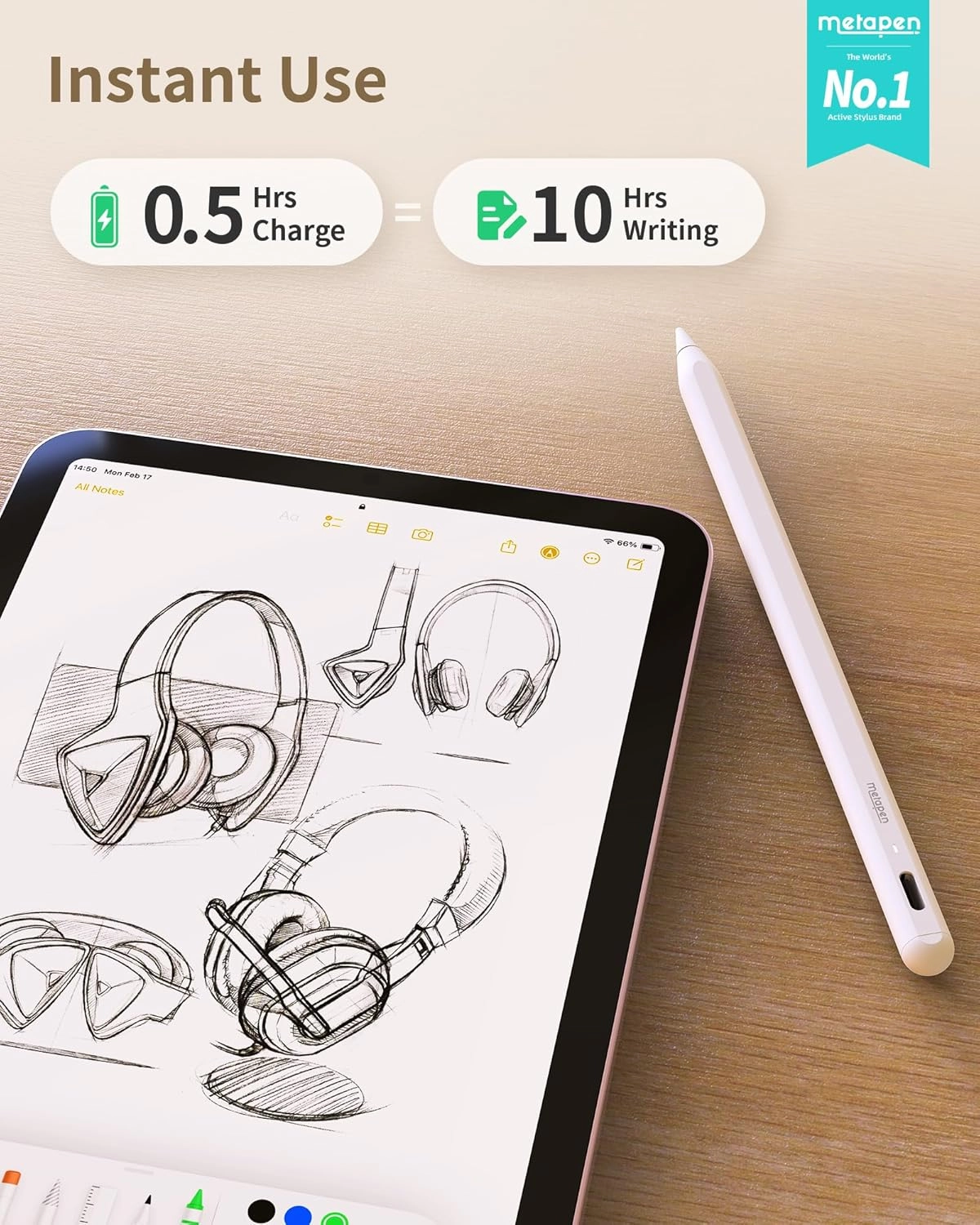 Metapen Pencil A8 for Apple iPad 2018-2025, (2X Faster Charge), Tilt Sensitivity, Pixel Precision, Stylus Pen for iPad 11/10/9/8/7/6th Gen, Pro 12.9/11/13-inch M4, Air 3/4/5/M2/M3, Mini 5/6th, White