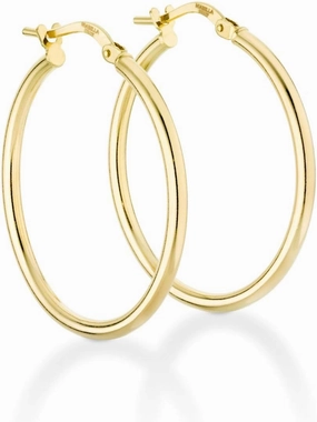 Miabella 18K Gold Over Sterling Silver 2mm High Polished Round Tube Hoop Lightweight Earrings for Women Made in Italy