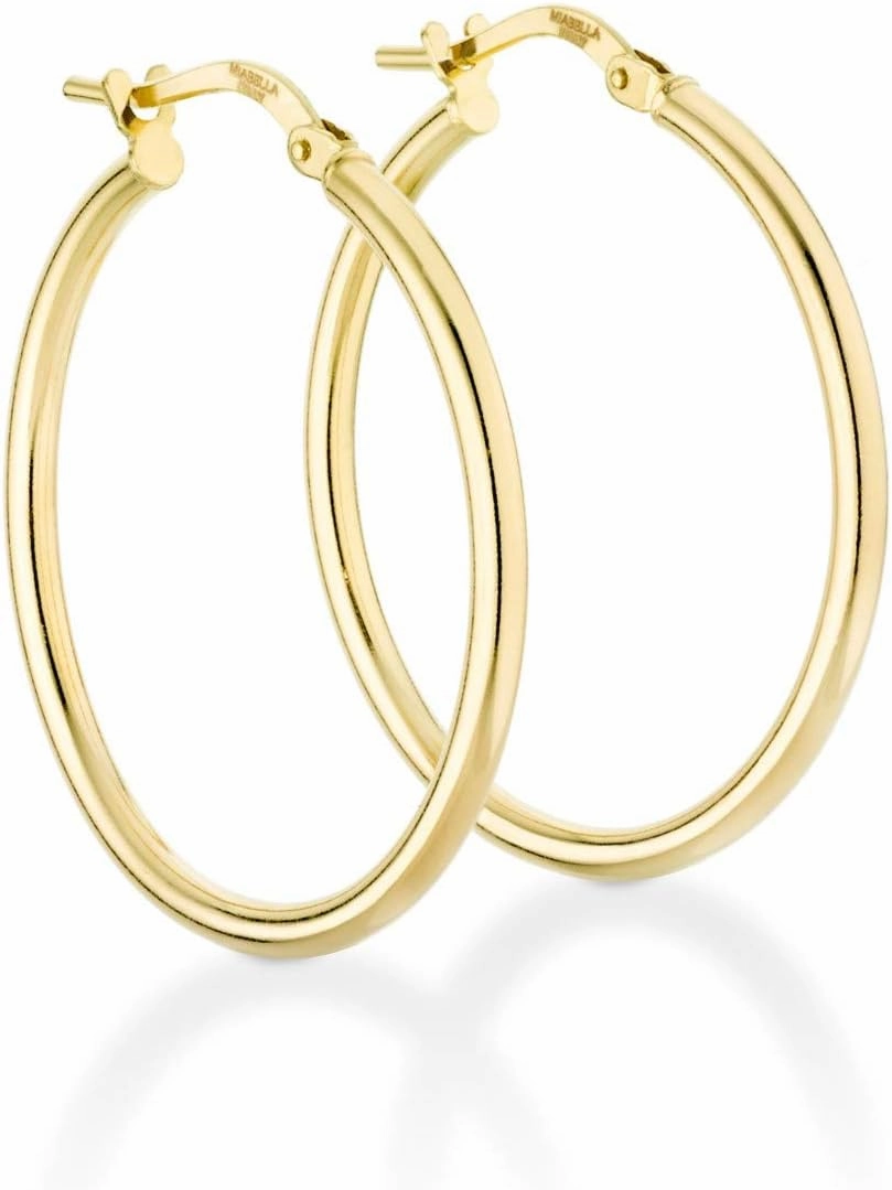 Miabella 18K Gold Over Sterling Silver 2mm High Polished Round Tube Hoop Lightweight Earrings for Women Made in Italy
