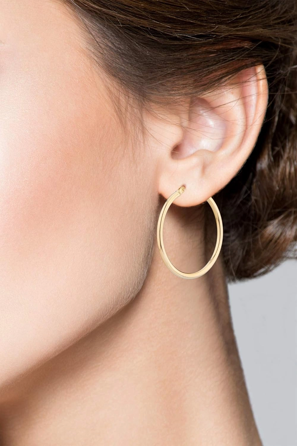 Miabella 18K Gold Over Sterling Silver 2mm High Polished Round Tube Hoop Lightweight Earrings for Women Made in Italy