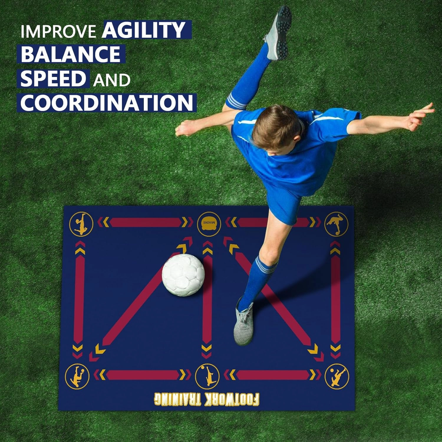 MIAOKE Soccer Footwork Training Mat for All Levels, Anti-Skid, Improves Speed Equipment for All Ages