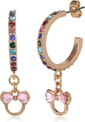 Mickey Mouse and Minnie Mouse Earrings for Women Official License, Hoop Earrings with Cubic Zirconia or Multicolored Crystals