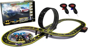 Micro Scalextric Justice League Batman vs Joker Battery Powered 1:64 Slot Car Race Track Set G1155T ,Black