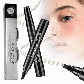 Microblading Eyebrow Pencil, 2025 New 4-Tip Waterproof Brow Pencil with Micro-Fork Tip, Natural Fine Stroke Eyebrow Pen (black)