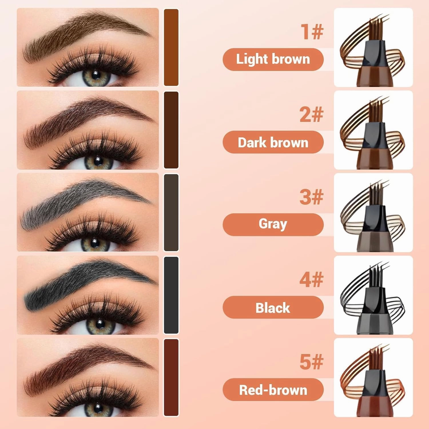 Microblading Eyebrow Pencil, 2025 New 4-Tip Waterproof Brow Pencil with Micro-Fork Tip, Natural Fine Stroke Eyebrow Pen (black)