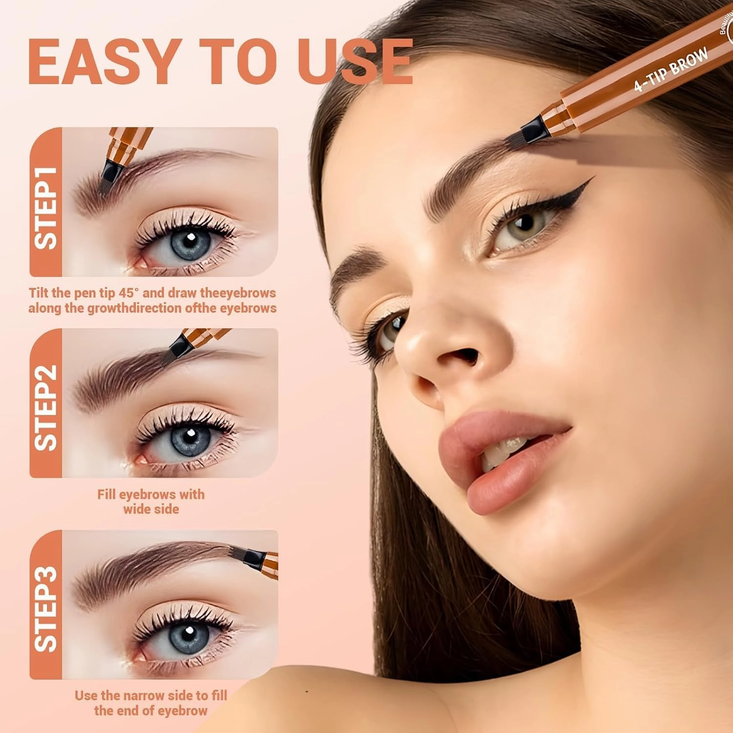 Microblading Eyebrow Pencil, 2025 New 4-Tip Waterproof Brow Pencil with Micro-Fork Tip, Natural Fine Stroke Eyebrow Pen (black)