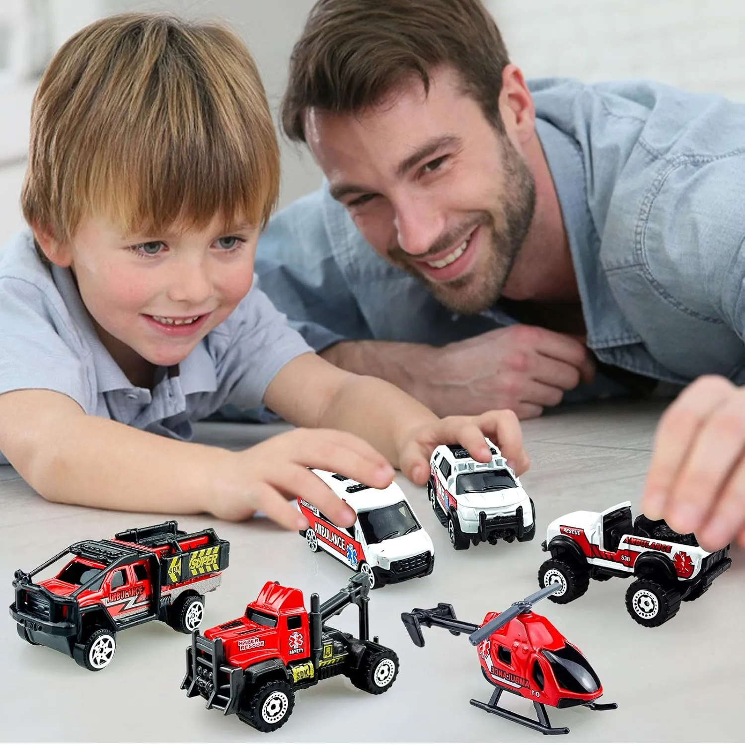 Mini Diecast Emergency Rescue Vehicle Car Set ,6 Pack Emergency Rescue Vehicle Car Ambulance Helicopters Toys for Toddlers Ages 1 2 3-5 6 Birthday Stocking Stuffers for Kids Gifts