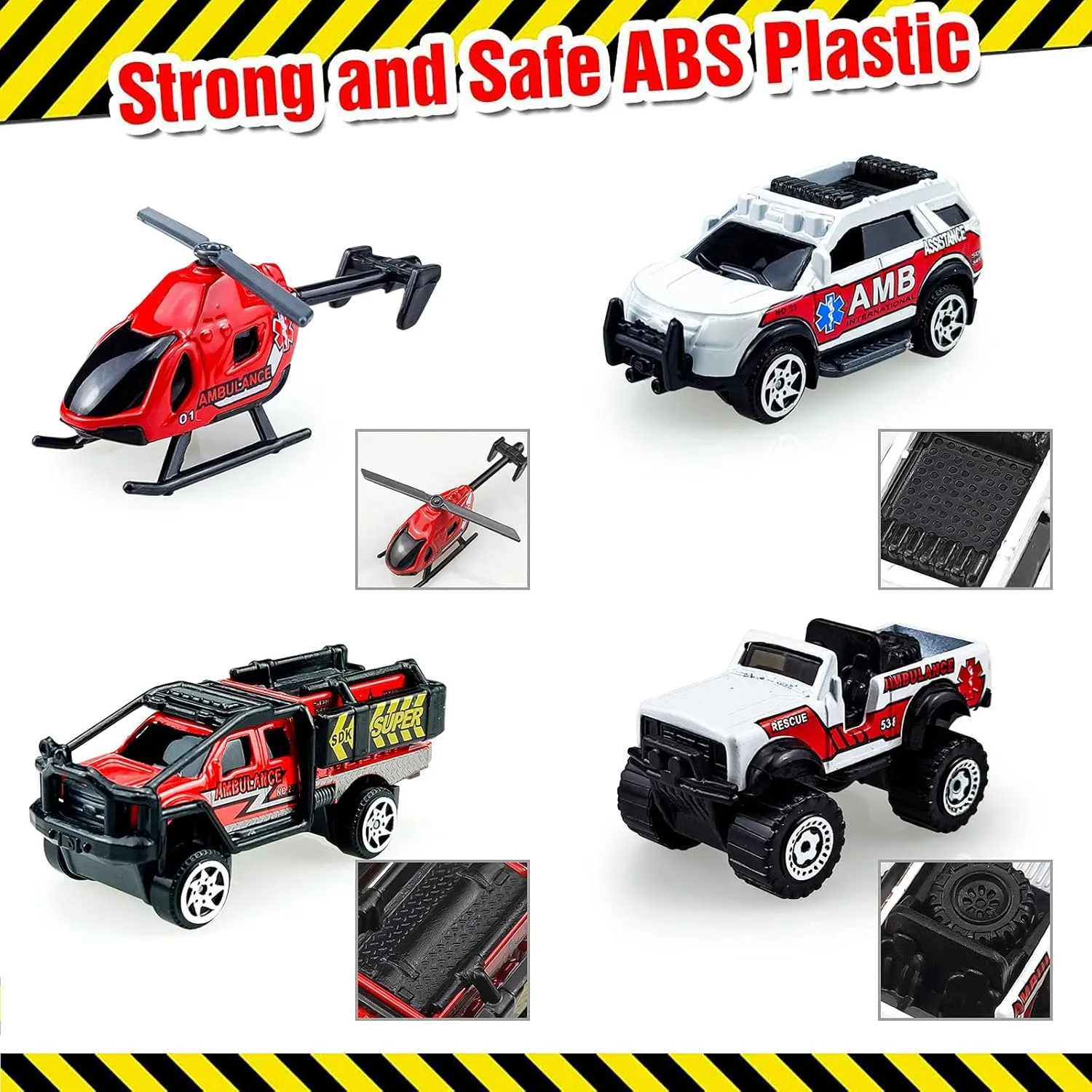 Mini Diecast Emergency Rescue Vehicle Car Set ,6 Pack Emergency Rescue Vehicle Car Ambulance Helicopters Toys for Toddlers Ages 1 2 3-5 6 Birthday Stocking Stuffers for Kids Gifts