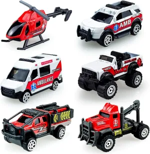 Mini Diecast Emergency Rescue Vehicle Car Set ,6 Pack Emergency Rescue Vehicle Car Ambulance Helicopters Toys for Toddlers Ages 1 2 3-5 6 Birthday Stocking Stuffers for Kids Gifts