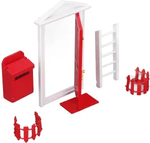 Mini Wooden Door Set, DIY Craft Activities Wooden Tooth Fairy Door Education Learning Decoration for 1:12 Dollhouse (Red)