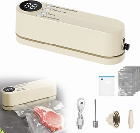 Mini Wireless Vacuum Sealer, 2025 New Mini Bag Sealer, Cordless Portable Handheld Vacuum Food Preservation Packaging and Laminating Machine, Sealer for Chip Bags and for Dry/Moist Food Storage (Beige)