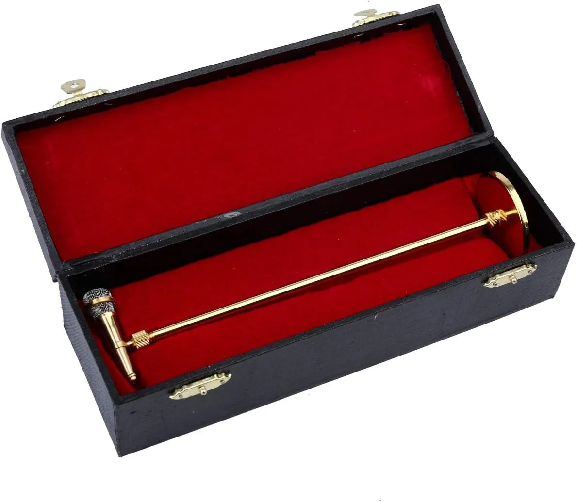 Miniature Microphone with Case Mini Musical Instrument Microphone Replica Model Fit for 1:6 Action Figures Dollhouse Accessories Home Decoration Ornament (Gold, (Adjustable) 7.87"-11.41")