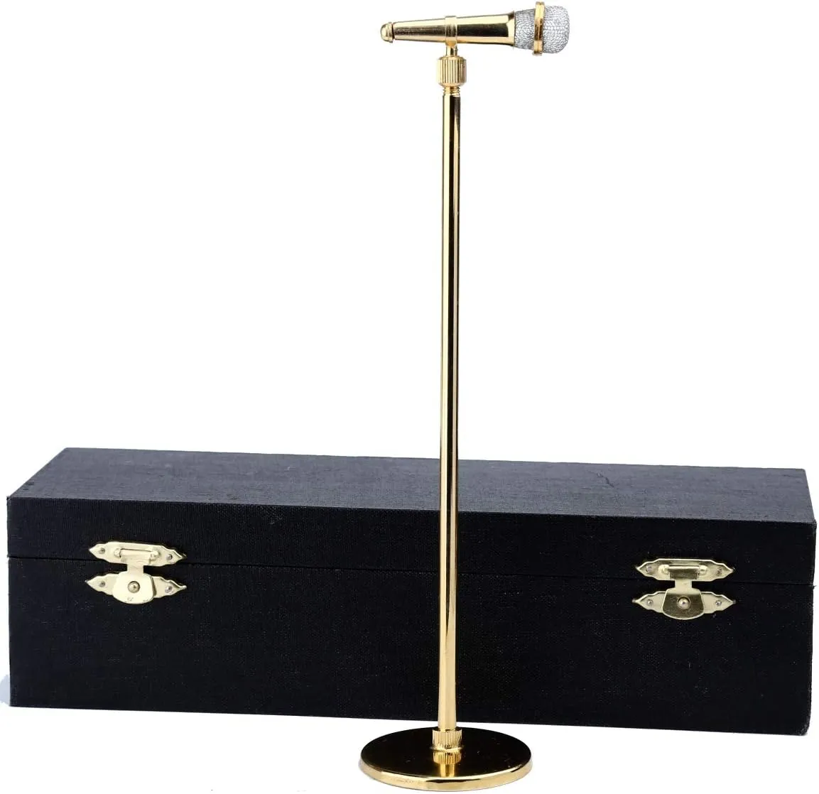 Miniature Microphone with Case Mini Musical Instrument Microphone Replica Model Fit for 1:6 Action Figures Dollhouse Accessories Home Decoration Ornament (Gold, (Adjustable) 7.87"-11.41")