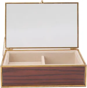 Minimalist Jewelry Box with Transparent Glass Lid and Gold Frame, Soft Fleece Lining, Adaptable Storage for Earrings Rings Watches, Portable Travel Jewlery