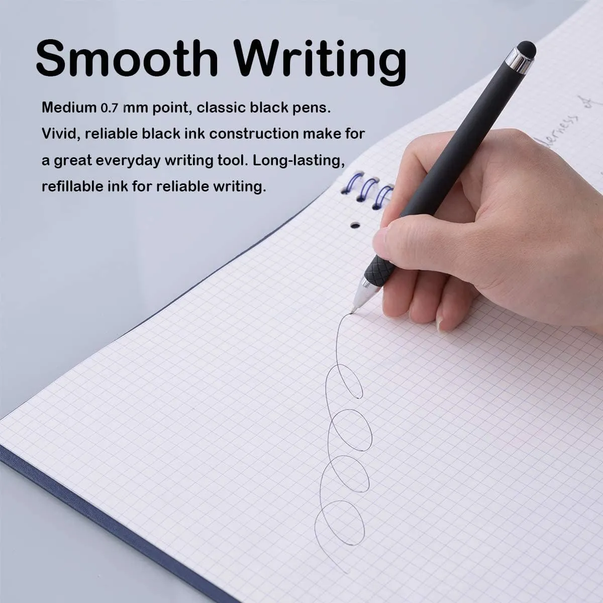 MiSiBao 0.7mm Black Ink Gel Ink Rollerball Pens 2 in 1 Medium Point Pens with Stylus Work Pen Smooth Writing for Office Black gel pen (Black-18pack)