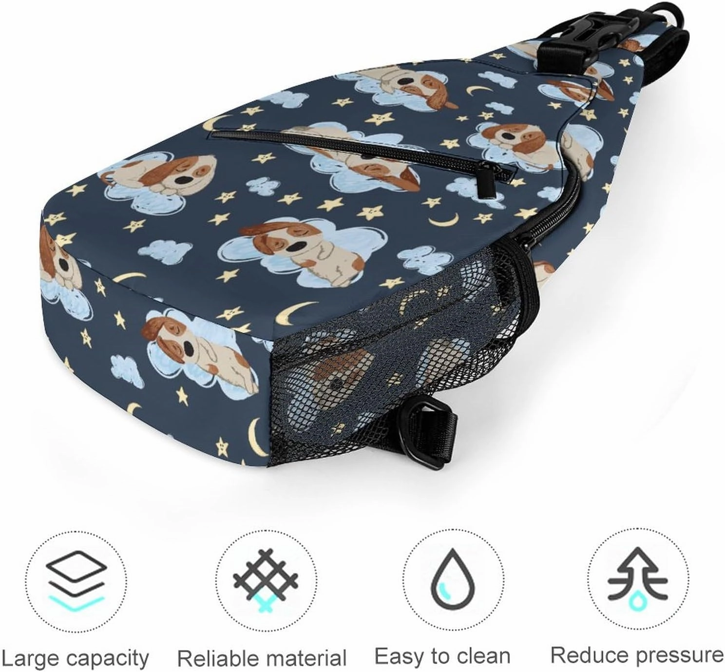 MoBlinko Funny Beagle Dogs Sling Bag for Women Cartoon Puppy Adjustable Crossbody Sling Backpack Chest Bag for Travel
